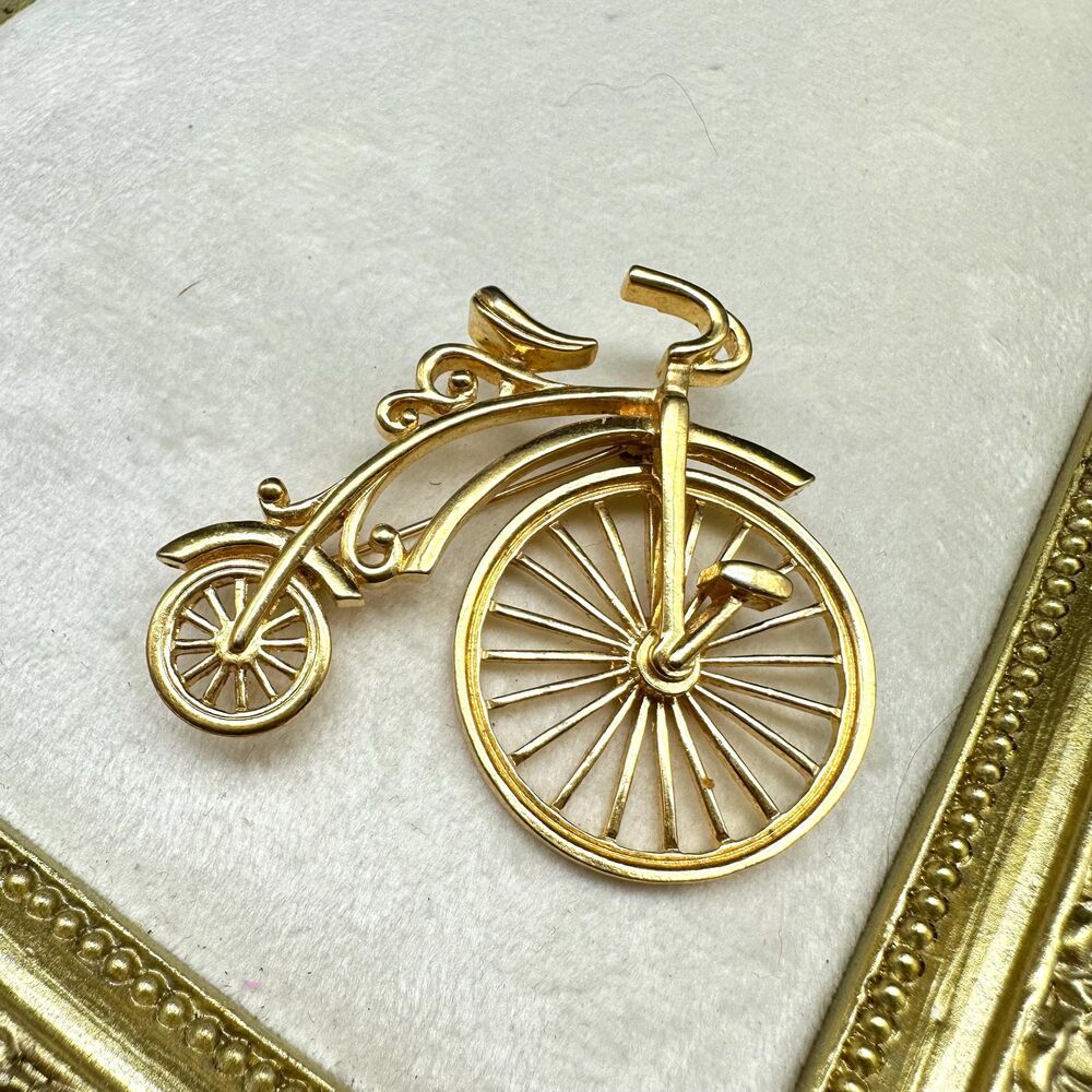 Vintage Gold Tone Articulated Tricycle, Designer Style Bike Brooch Pin